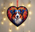 Australian Shepherd Stained Glass Effect Heart Suncatcher